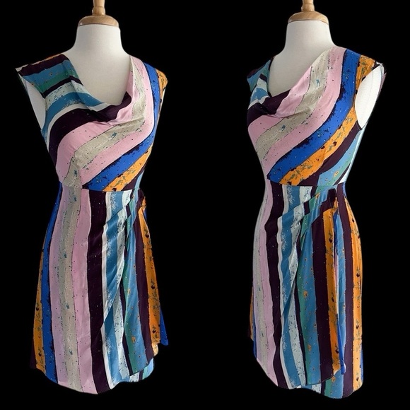 Plenty by Tracy Reese Silk Ruched Cowl Neck Dress Size XS Art to Wear Multicolor - Picture 1 of 7